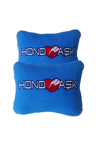 TUSBA MARKET Pernă de călătorie pentru gât brodat pentru scaunul de mașină ortopedic din lână albastră compatibilă Honda / Set de 2