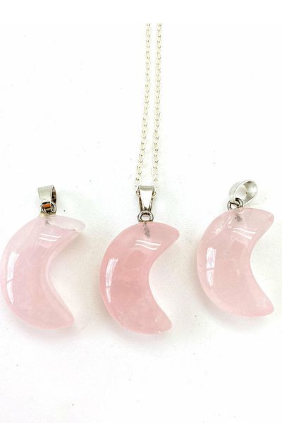 Tesbih Atölyesi Certified Pink Quartz Natural Stone Moon Model Necklace