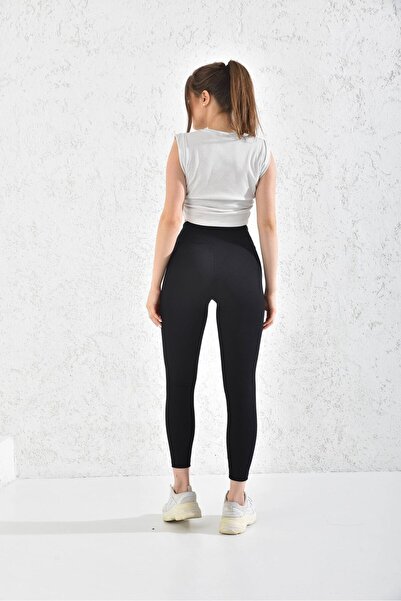 StyleArt Colanți de damă cu dungi fine negre, cu talie înaltă, cu fleece în interior