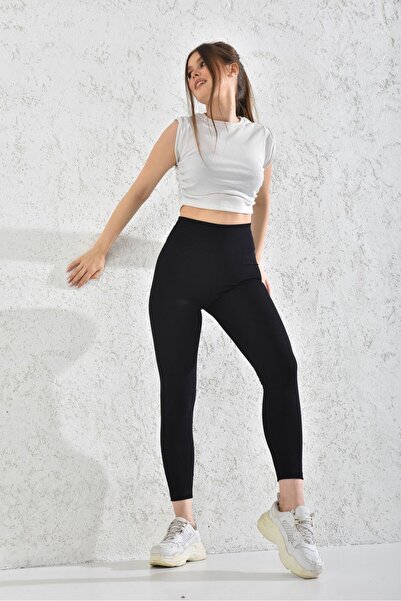 StyleArt Colanți de damă cu dungi fine negre, cu talie înaltă, cu fleece în interior