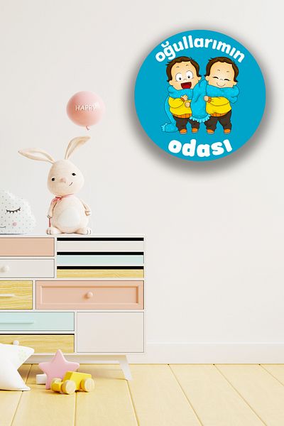 Nod Model de pictură pentru cameră pentru băieți gemeni, ornament de perete ușă din lemn, decor pentru copii gemeni