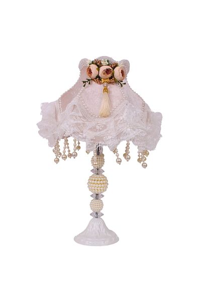Dekovien Mink Velvet Lace Detailed Cream Erengül Vintage Lampshade - 30x50cm AB1010