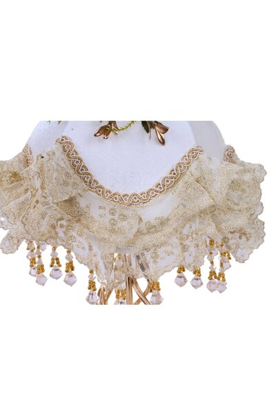 Dekovien Gold-Transparent Lace Covered Ecru Velvet Vintage Lampshade - 30x50cm AB1007