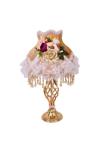 Dekovien Vintage Flower Decoration - Gold Velvet, Lace Plated Lampshade 30x50cm AB1009