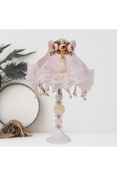 Dekovien Mink Velvet Lace Detailed Cream Erengül Vintage Lampshade - 30x50cm AB1010