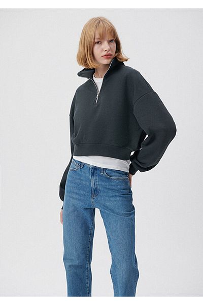 Mavi Polo Neck Gray Half Zipper Sweatshirt 1611755-80106