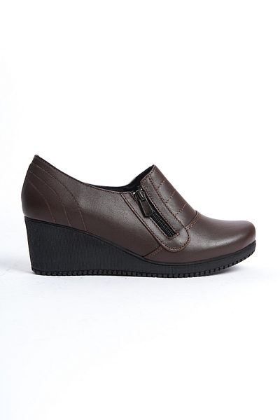 Deripabuc Genuine Leather Brown Women's Leather Wedge Heeled Leather Shoes Crz-1013