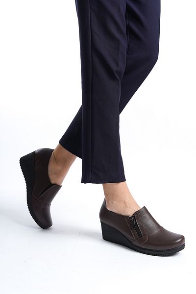 Deripabuc Genuine Leather Brown Women's Leather Wedge Heeled Leather Shoes Crz-1013