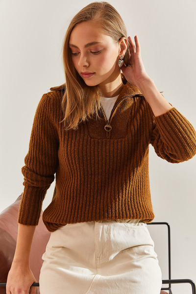 Bianco Lucci Dámský úpletový svetr s rolákem na zip