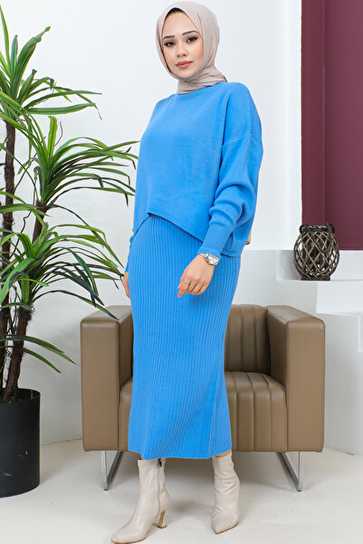 benguen 5104 Pulover cu guler rotit Gilet Tricoturi Costum dublu Albastru