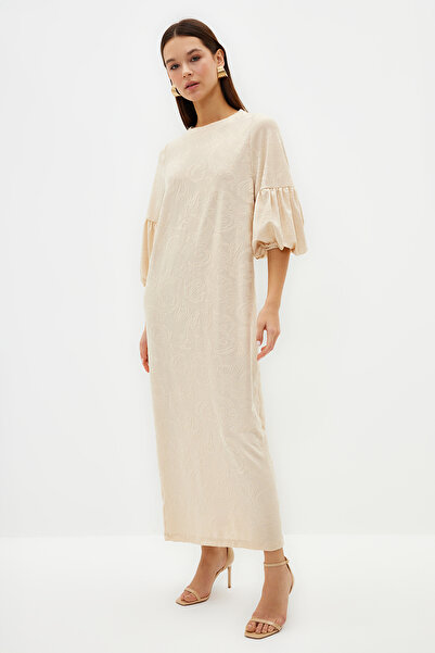 Trendyol Modest Floral print φόρεμα με μανίκια από μπαλόνι - Stone Self, TCTSS24DB00012