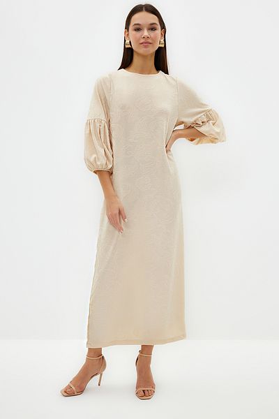 Trendyol Modest Floral print φόρεμα με μανίκια από μπαλόνι - Stone Self, TCTSS24DB00012