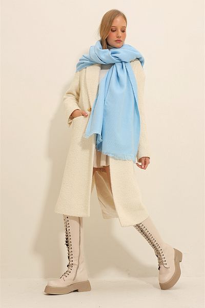 Trend Alaçatı Stili Blauer selbstgemusterter Schal für Damen ALC-X11348