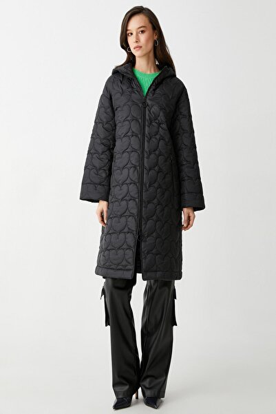 Koton Dlouhý kabát s kapucí prošívaný srdcem