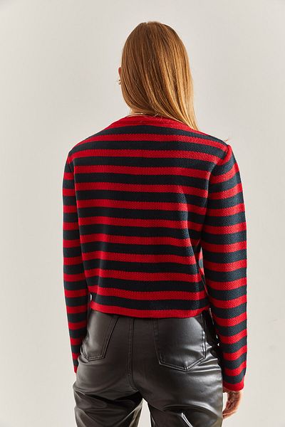 Bianco Lucci Gestreifte Strickjacke für Damen – vorne geknöpft