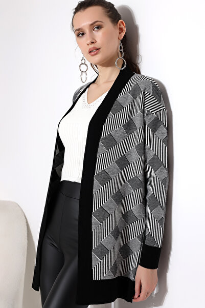 Devinka Kadın Siyah Jakarlı Triko Hırka