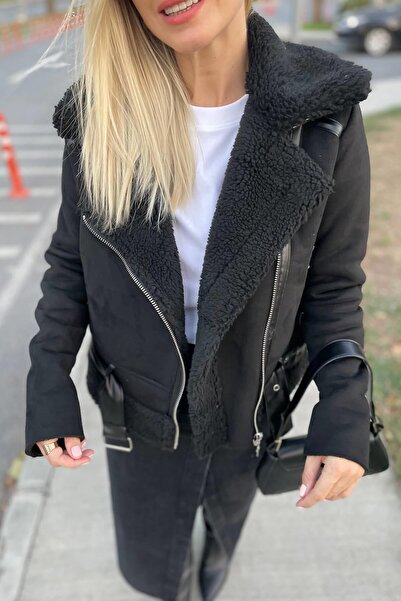 Sue Store Black Belted Suede Coat