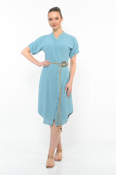 Nuseel Γυναικείο φόρεμα Aerobin με λεπτομέρεια με ζώνη τιρκουάζ