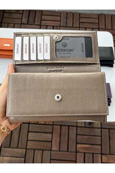 DERKON Χρήσιμο γυναικείο πορτοφόλι από γνήσιο δέρμα με διπλό κάλυμμα
