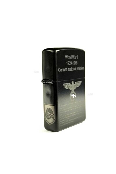 Market66 Dört Tarafı Yazılı Alman Kartalı ww2 Hatıra Çakmağı Swastica Çakmak Siyah Metal Üstüne Silinmez