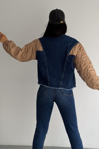 FEMELLE Beige Quilted Garnish - Denim Jeans Coat