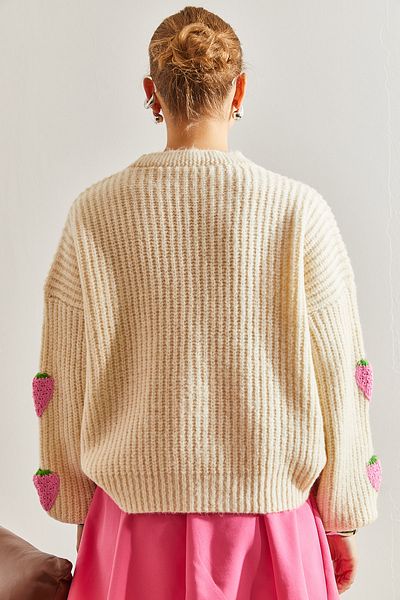 Bianco Lucci Cardigan de damă, tricotaj cu nasturi, căpșuni