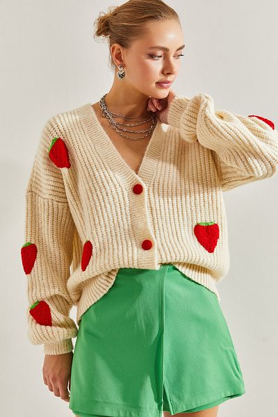 Bianco Lucci Erdbeer-Strickjacke für Damen mit Knöpfen
