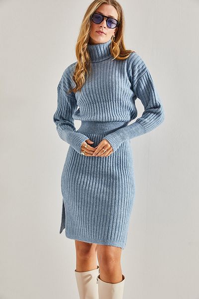 Bianco Lucci Rochie de damă cu gât cu gât cu talie elastică
