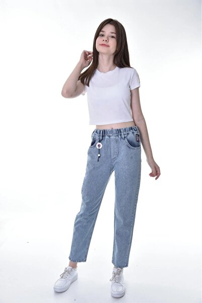 Wild Flower Pantaloni din denim cu talie elastică Mom Fit pentru fete