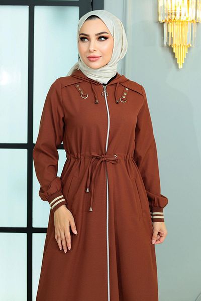 Modamihram Zippered Waist Laced Abaya Taba 19167