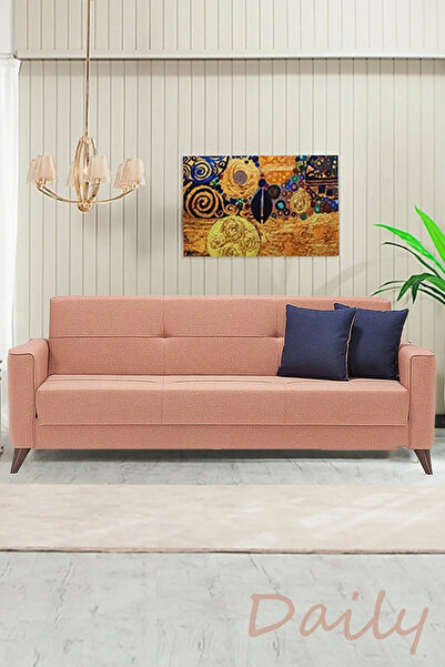 MOBETTO Daily Üçlü Kanepe Salon Oturma Odası Koltuk Yataklı Sandıklı - Somon
