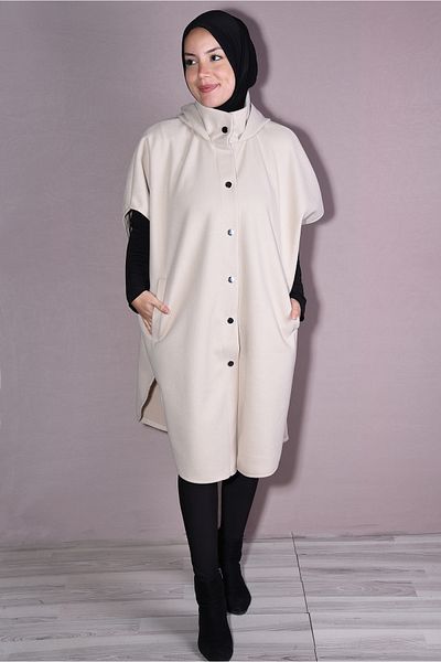 Nowa Scarf Snap Fastener Hijab Winter Stamp Poncho Beige