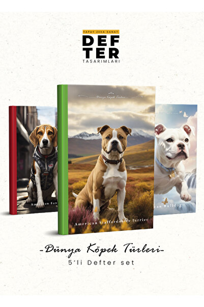YAPAY ZEKA SANAT Caiete cu specii de câini din lume, set de 5 cu linii7