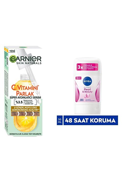 NIVEA Garnier C Vitamini Süper Aydınlatıcı Serum 30ml + Nivea Kadın Stick Deodorant Pearl&beauty 50ml