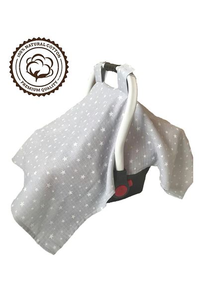 BeybiNest Muslin Underwire Gray Stars Functional Stroller Cover