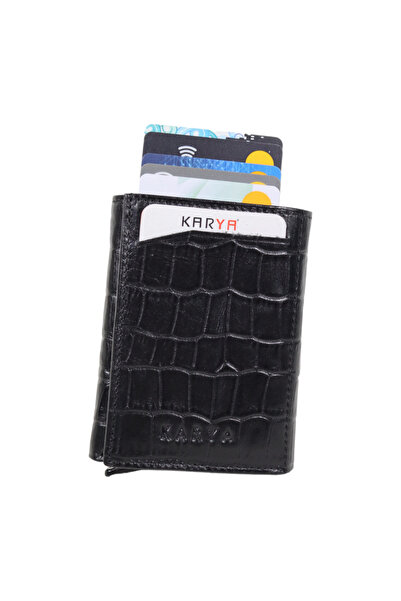 Karya Deri محفظة حامل بطاقات ميكانيكية للجنسين من الجلد الطبيعي 0060