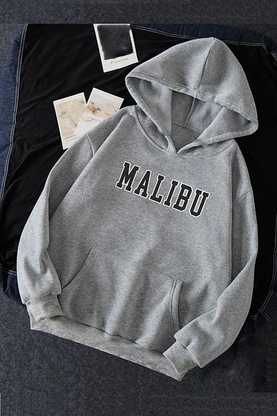Rokeby Βαμβακερό Oversize Malibu με στάμπα καγκουρό με κουκούλα γκρι φούτερ με κουκούλα