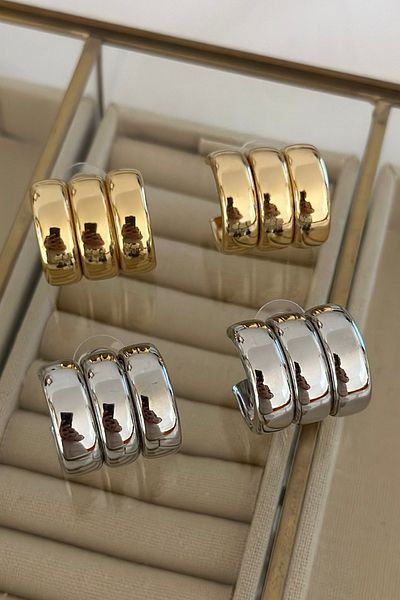 Ervalina 3 Rows Domed Earrings Silver Color 1419