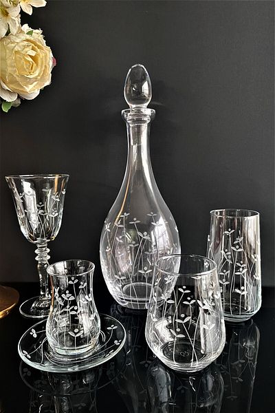 DECOSTYLE Paşabahçe Almond Cutting Decoration 61 Piece Water Set Glass Set for 12 Persons
