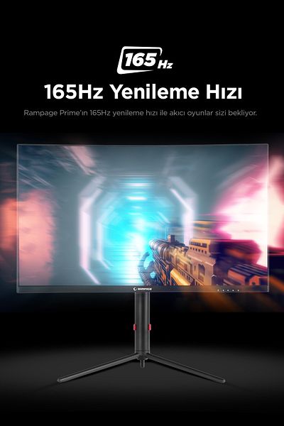 Rampage Prime Pr27R165Qc 27 165Hz 1Ms Csot Va Qhd 2K Freesync Rgb Pivot Pc Curved Gaming Monitor