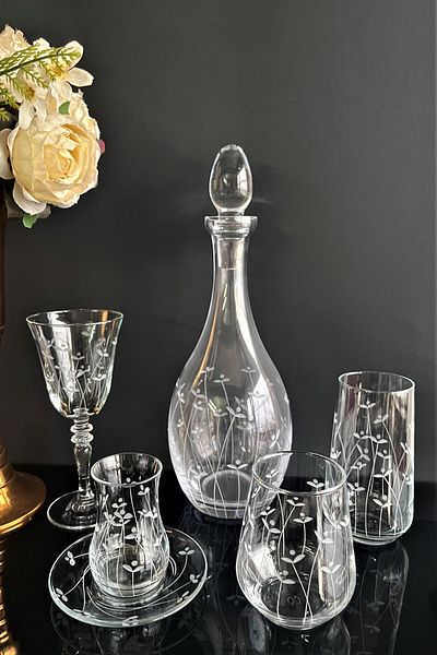 DECOSTYLE Paşabahçe Almond Cutting Decoration 61 Piece Water Set Glass Set for 12 Persons
