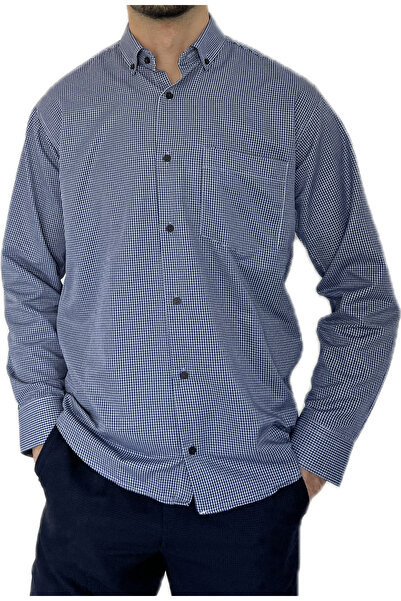 APT PRESTIGE Men's Woven Small Square Patterns Embellished Plaid Long Sleeve Shirt