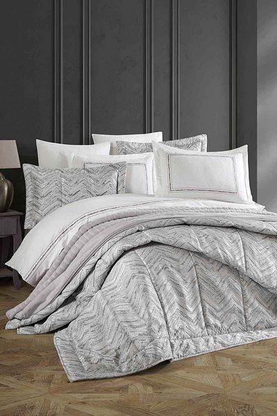 Elart Dowry Package 10 Pieces (Bed Cover, Bedding Set, Blanket) Ambiance Silver