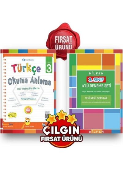 Üçgen Yayıncılık 3. sınıf türkçe okuma anlama + bilfen 3. sınıf 4lü deneme seti