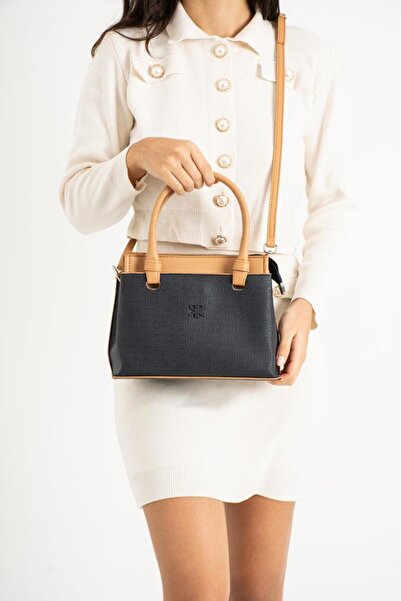 ImPolo Geantă de mână pentru femei Shakira Navy BlueTanGophage Print Dimensiu...