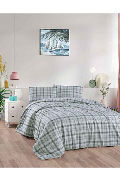 Menderes Home Plaid Green Single Duvet Cover Set - Cotton Collection Flannel R