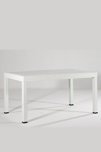MOBETTO Rattan 90x150 Camsız Beyaz Masa - Bahçe&balkon&teras