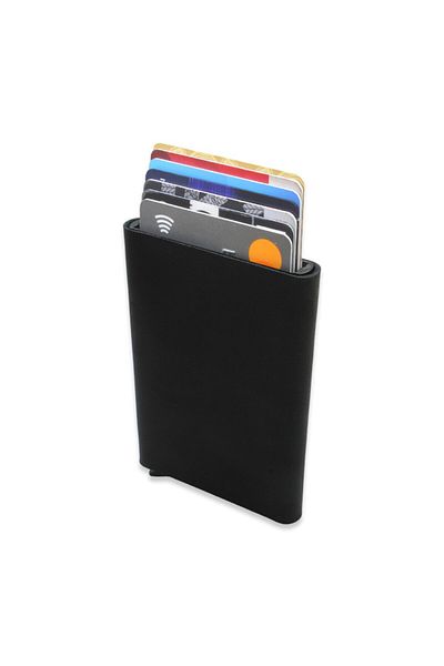 Tesbihane Modern Design All Hand Stitched Black Crazy Leather Mechanized Card Holder-Wallet