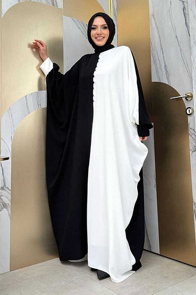 Bym Fashion Φόρεμα με λεπτομέρεια με διπλό χρώμα μπροστά με κουμπιά 3861 Μαύρο