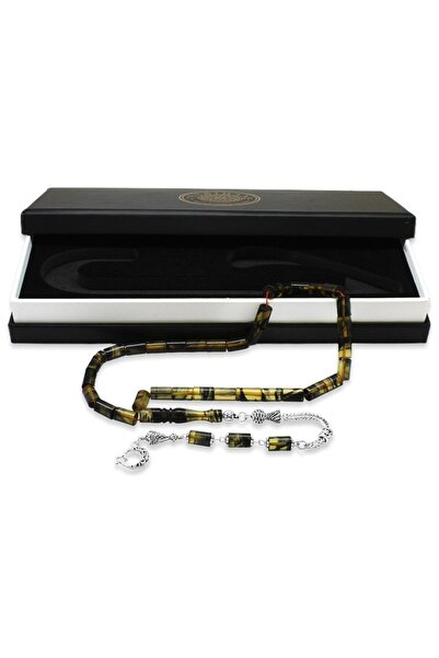 EbruHome خرز صلاة من العنبر باللونين الأبيض والأسود مزين بشراشيب معدنية غير م...